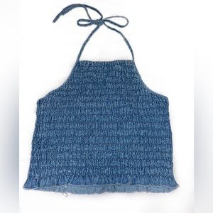 American Eagle Denim Smocked Halter Top